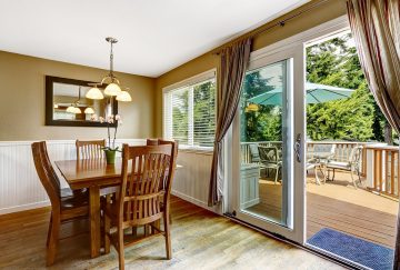 dining room with white patio doors
